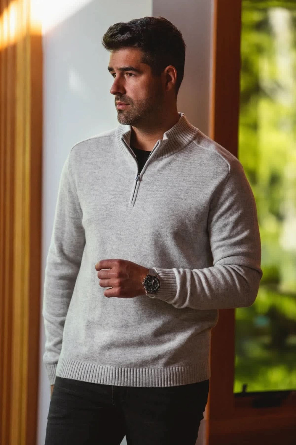 Men's half-zip merino wool sweater Au noir