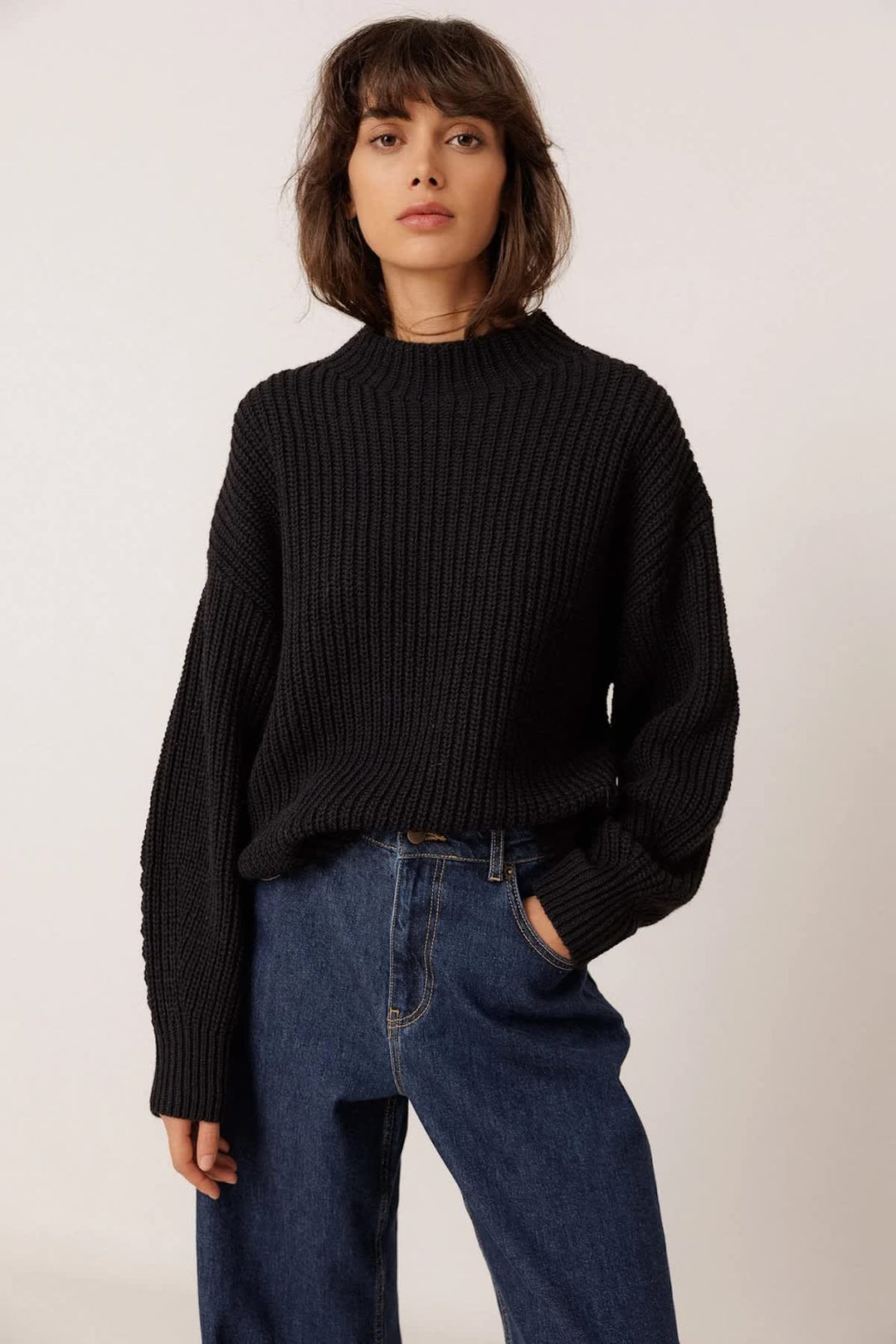 Chandail en tricot côtelé à col montant pour femme Indi &amp; cold