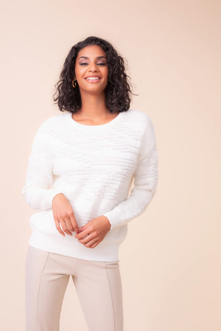 Chandail en tricot texturé à col rond vue de face pour femme Alison Sheri