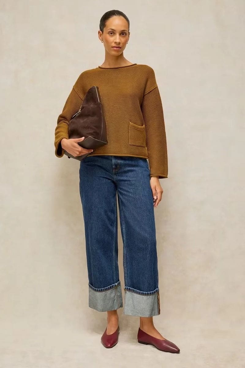 Women's textured knit sweater with pocket White Stuff
