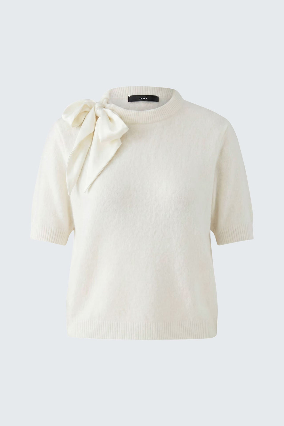 Vue de detail chandail avec boucle Oui pour femme blanc - Valérie Simon