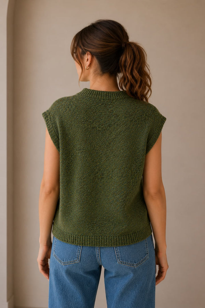 Vue latérale chandail sans manches JC SOPHIE femme gris texturé - Valérie Simon