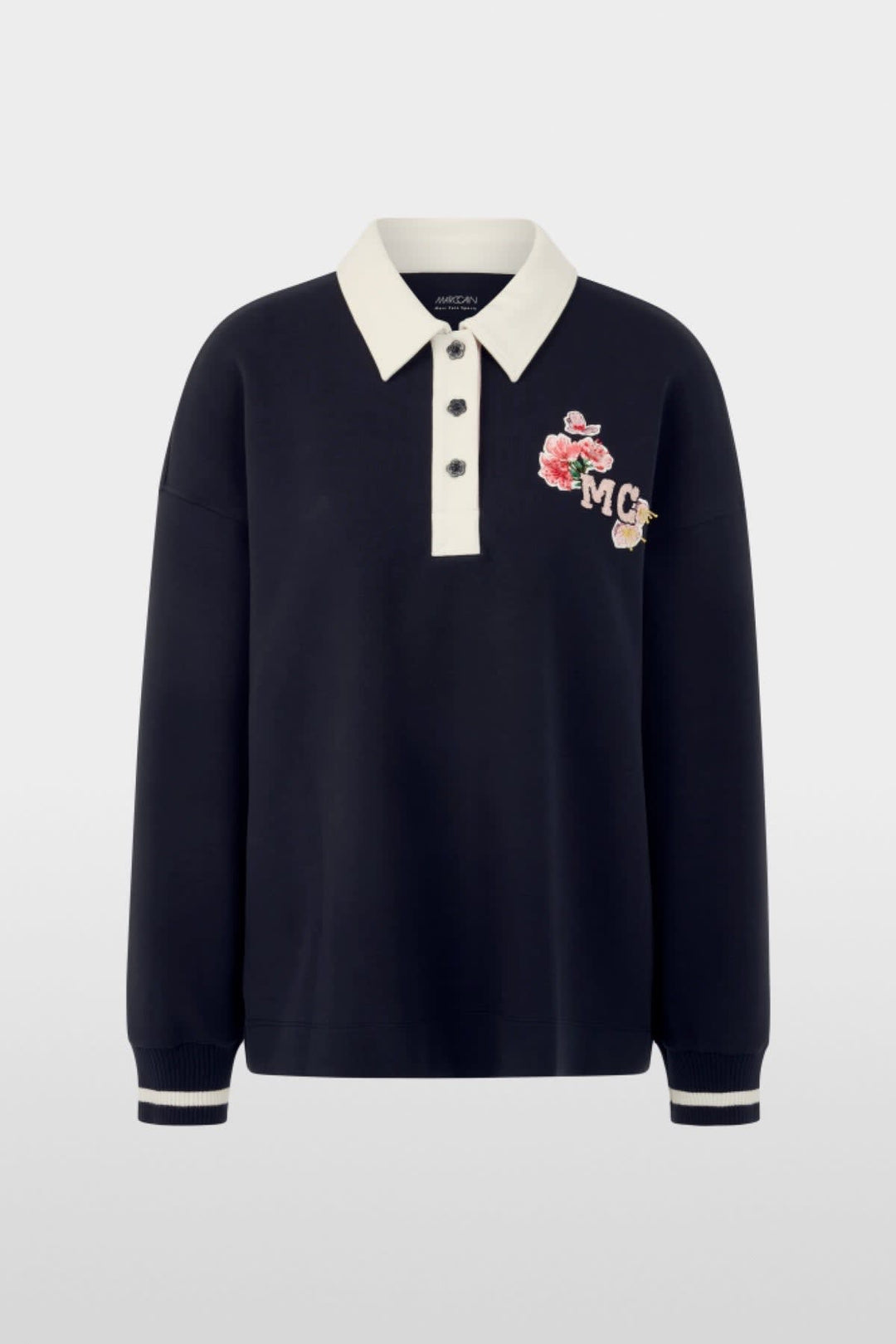 Chandail style polo à application florale brodée vue de face pour femme Marc Cain