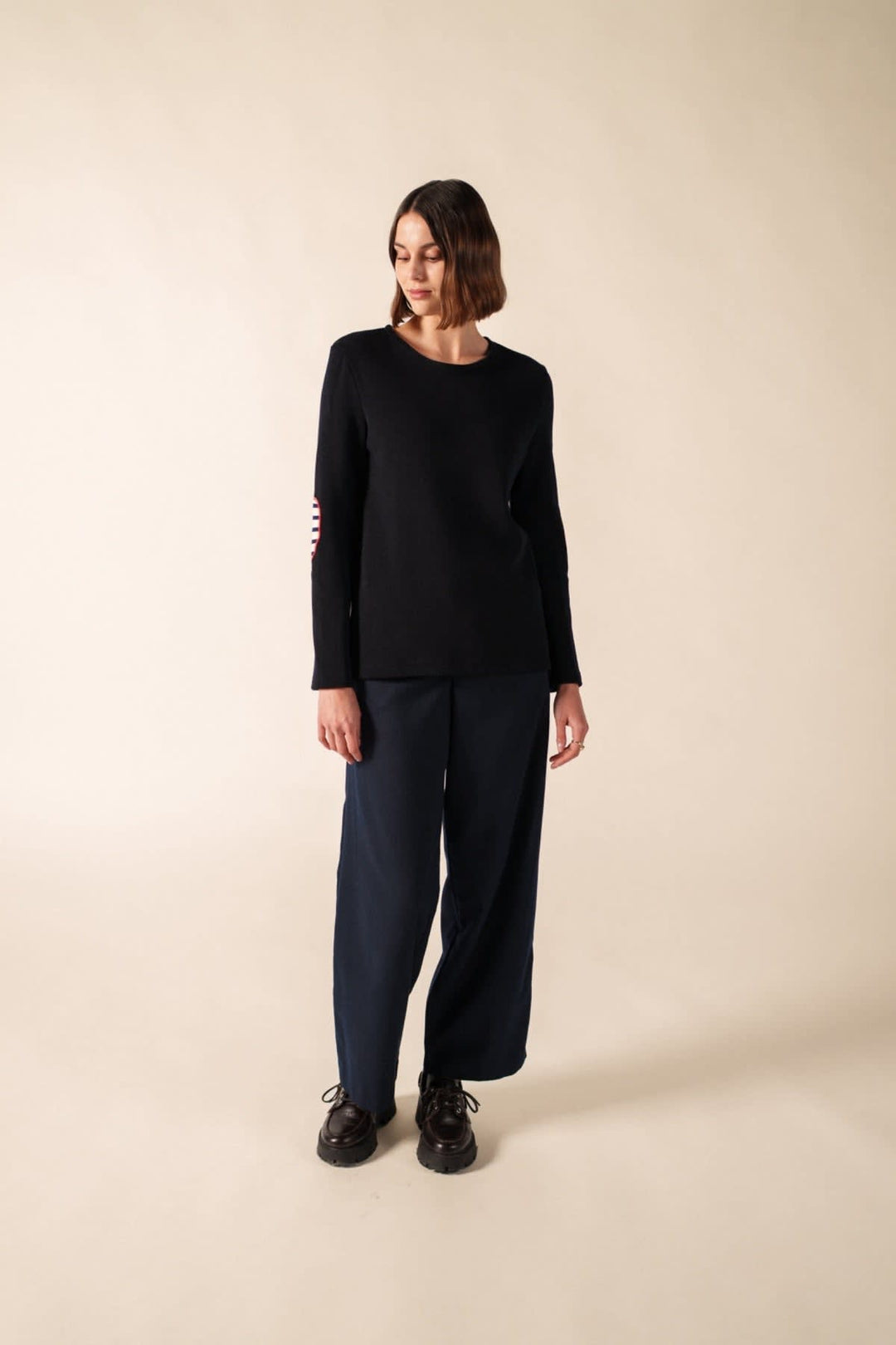 Vue côté chandail Saint James VAUJANY GEMINI pour femme multicolore avec détails rayés - Valérie Simon