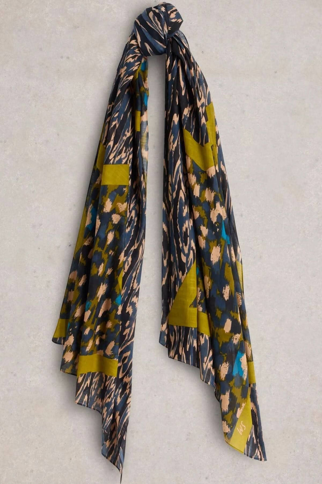 Écharpe légère à motifs abstraits en coton biologique et viscose, dimensions 200x80 cm.