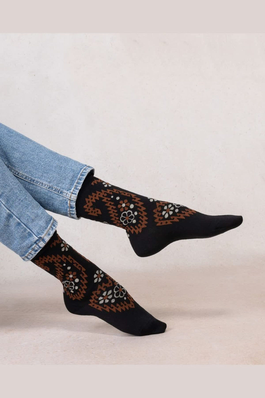 Chaussettes en laine mérinos à motif cachemire fleuri pour femme Bleuforêt
