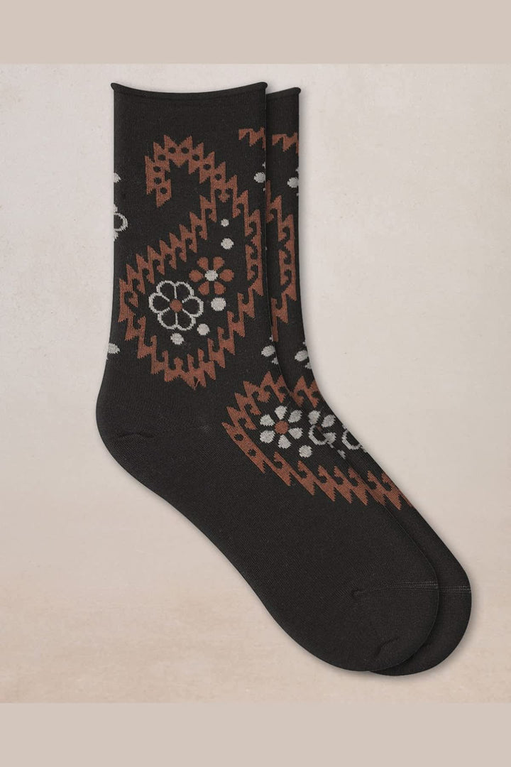 Chaussettes en laine mérinos à motif cachemire fleuri pour femme Bleuforêt