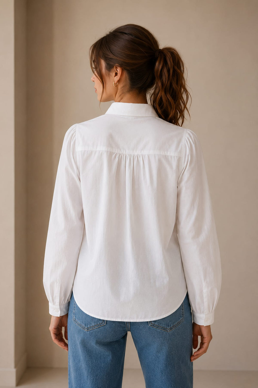 Vue de face chemise manches bouffantes JC SOPHIE pour femme blanche - Valérie Simon