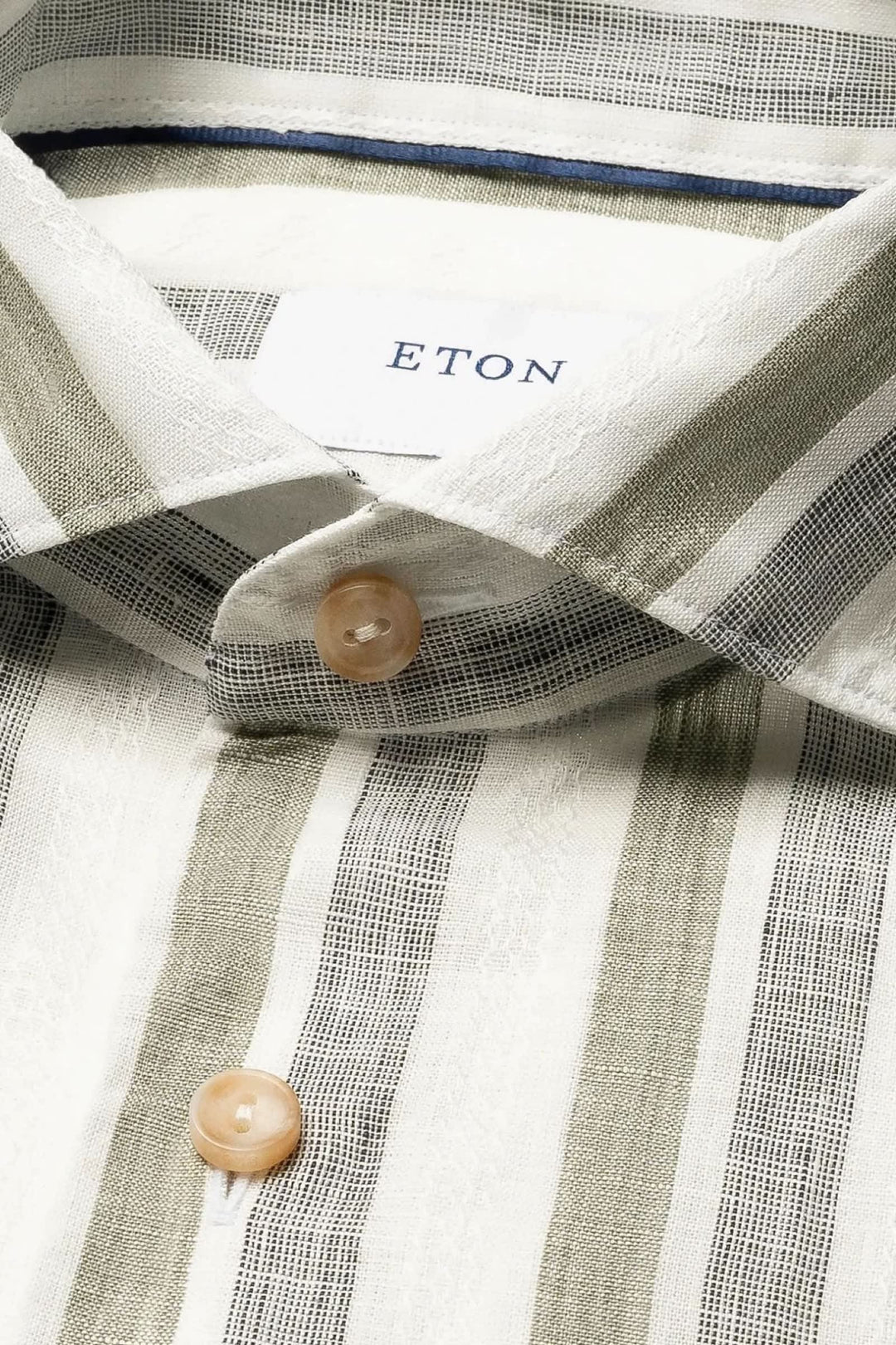 Front view of a light blue Eton striped linen shirt for men - Valérie Simon