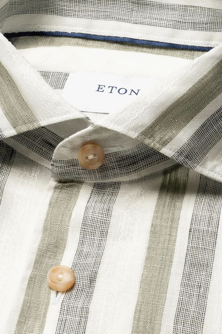 Front view of a light blue Eton striped linen shirt for men - Valérie Simon