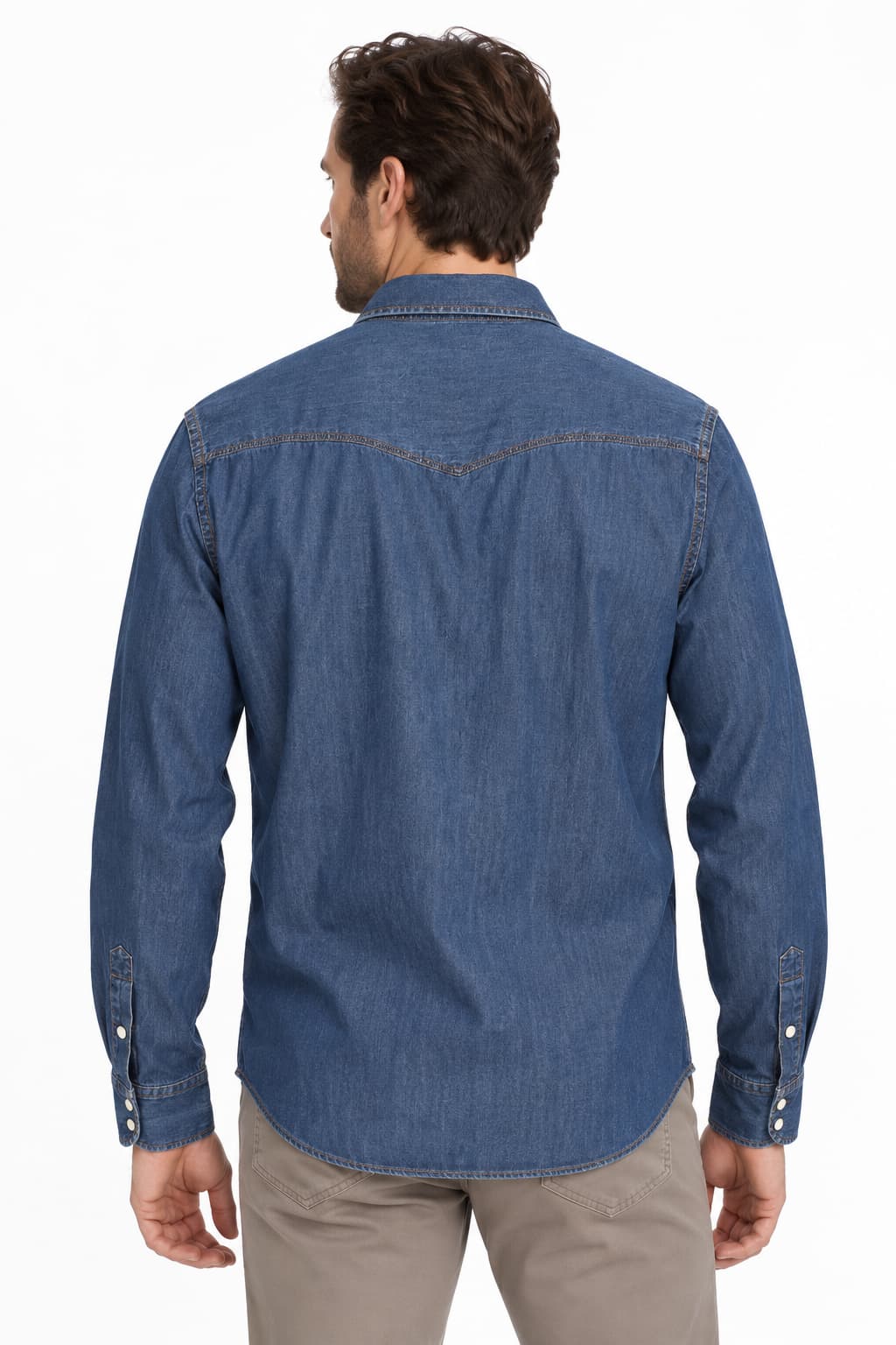 Chemise en denim bleu style western vue de face pour homme Fradi