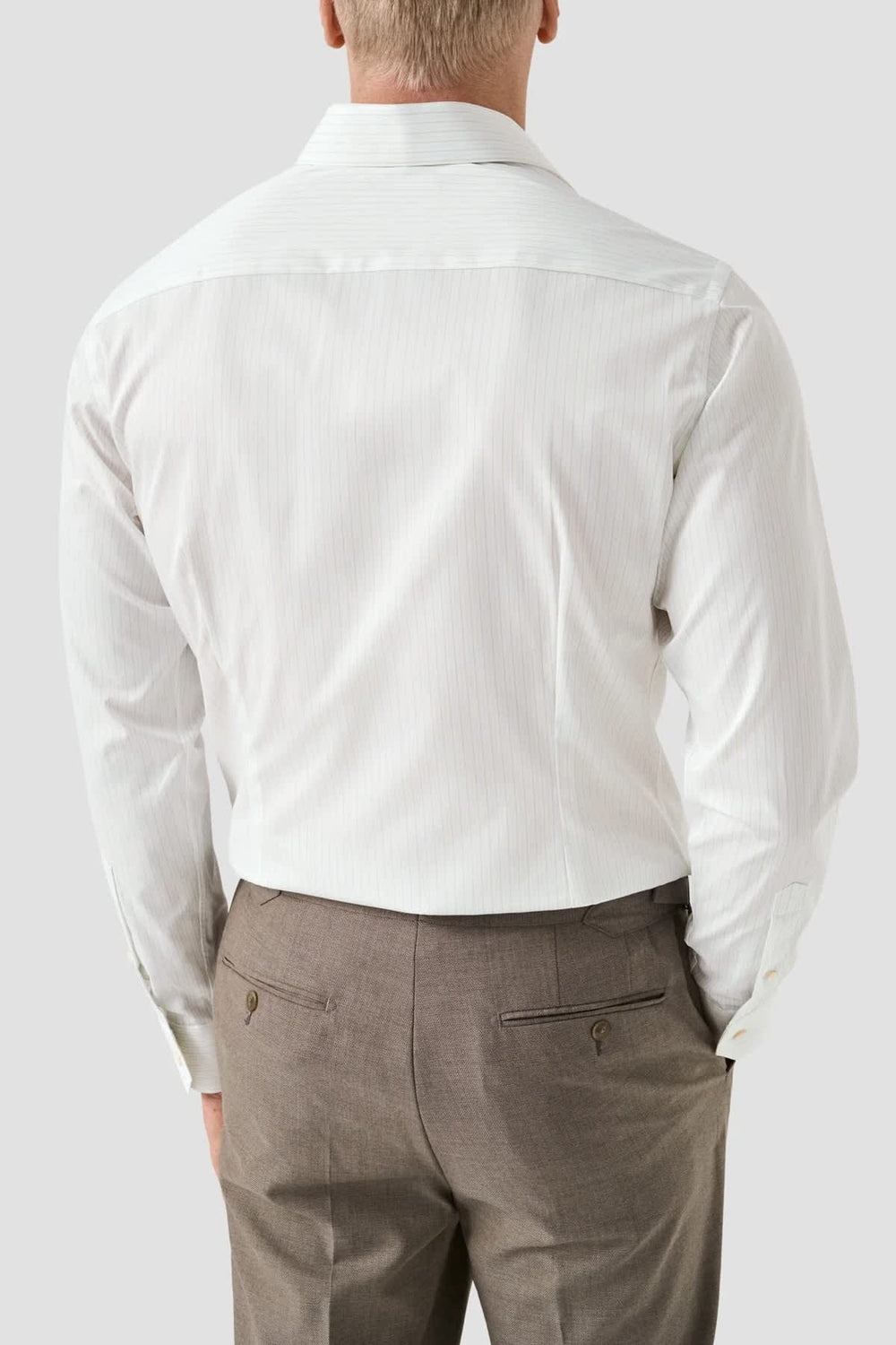 Front view of Eton men's blue tone-on-tone striped shirt - Valérie Simon