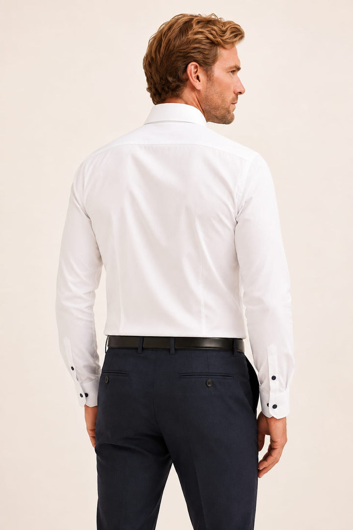 Vue de côté chemise Eton pour homme blanche texturée - Valérie Simon