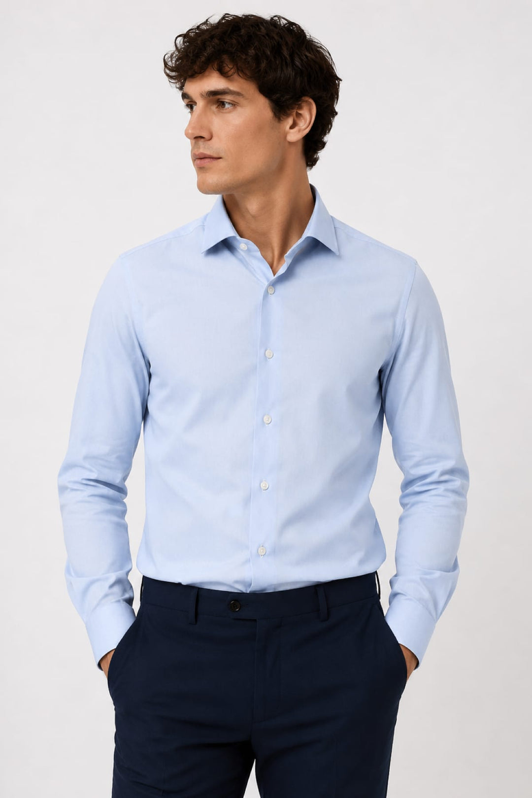 Front view of a white Eton dress shirt for men with a classic collar - Valérie Simon