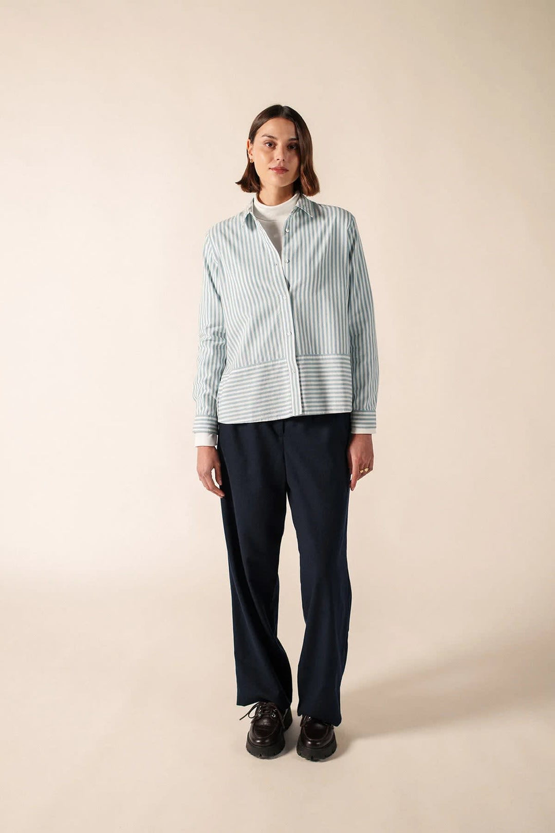Chemise NADEGE rayée en popeline de coton vue de face pour femme Saint James