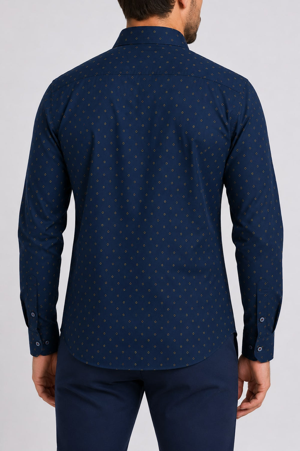 Vue de face chemise sport à micro-motif géométrique Au noir noir avec détails contrastés pour homme - Valérie Simon
