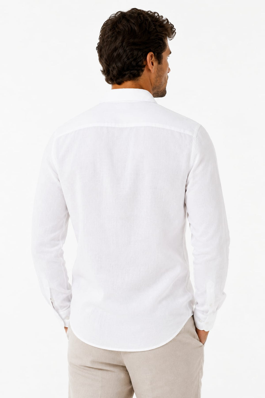 Vue avant chemise sport en lin Homme Liegeois bleue avec détails boutons en bois - Valérie Simon