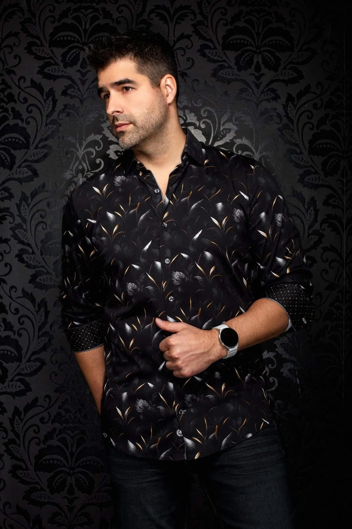 Chemise sport à motif floral vue de face pour homme Au noir