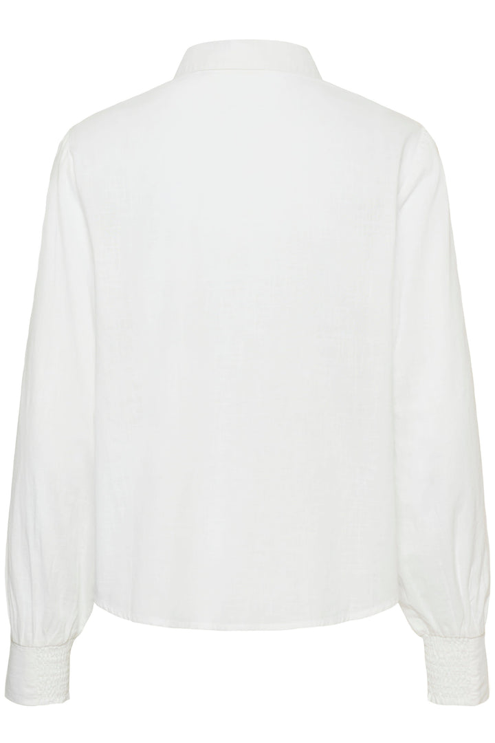 Vue de face chemise brodée Cream pour femme blanche à manches longues - Valérie Simon
