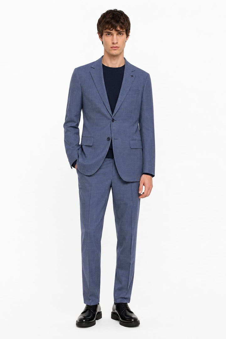 Vue de profil complet micro-motif Lief Horsens pour homme gris avec poches inclinées - Valérie Simon