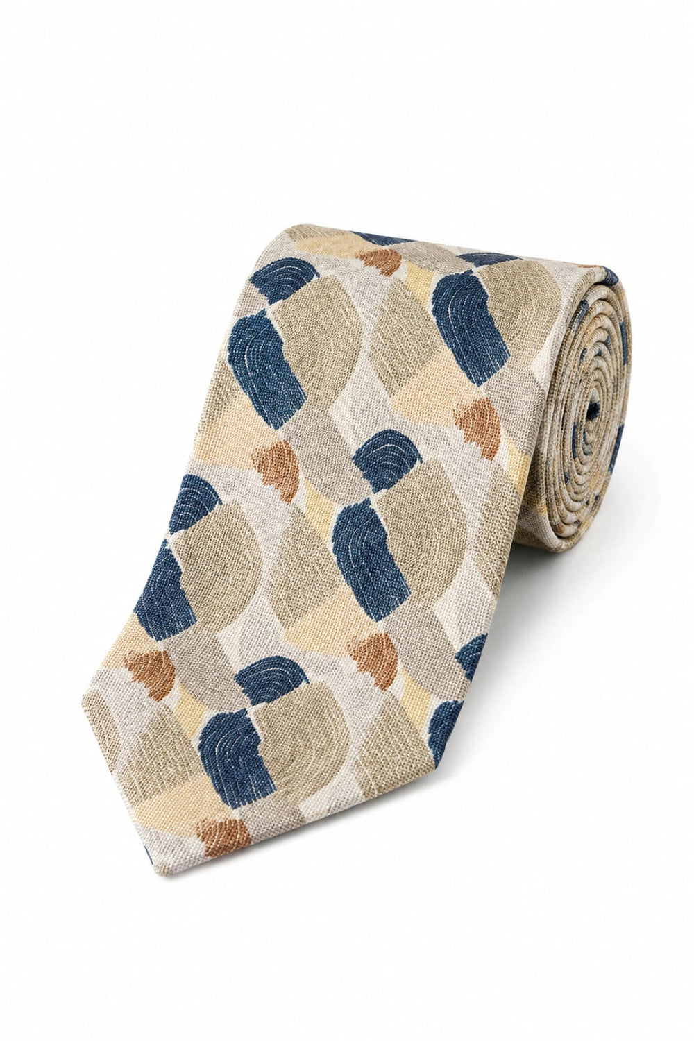 Close-up of a colorful geometric-patterned Eton men's yellow tie - Valérie Simon