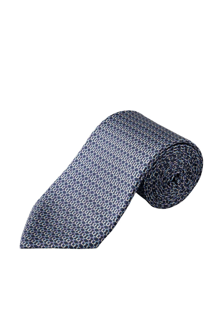 Cravate à motif géométrique en tissu soyeux, idéale pour une tenue formelle et sophistiquée.