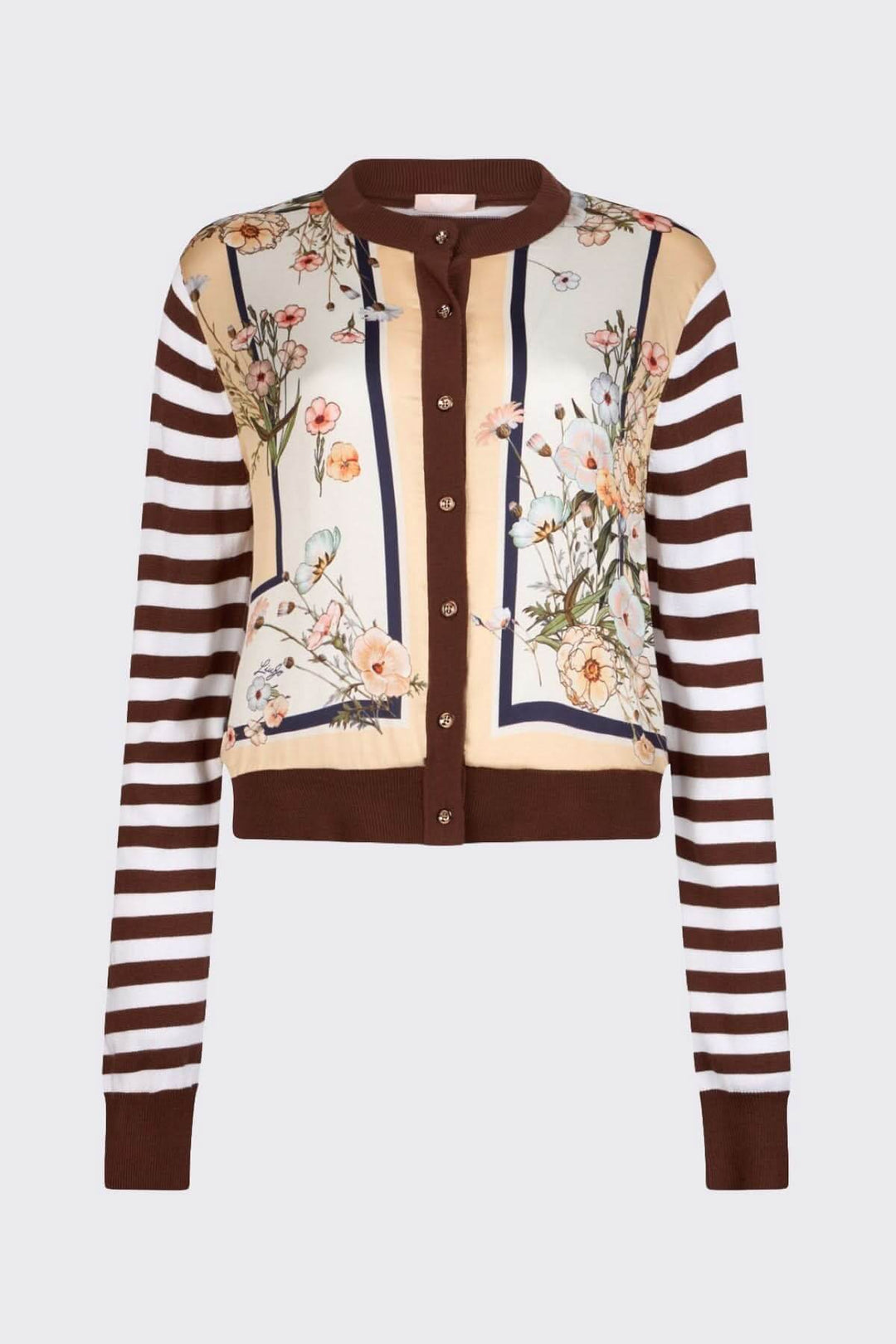 Long-sleeve cardigan with contrasting patterns