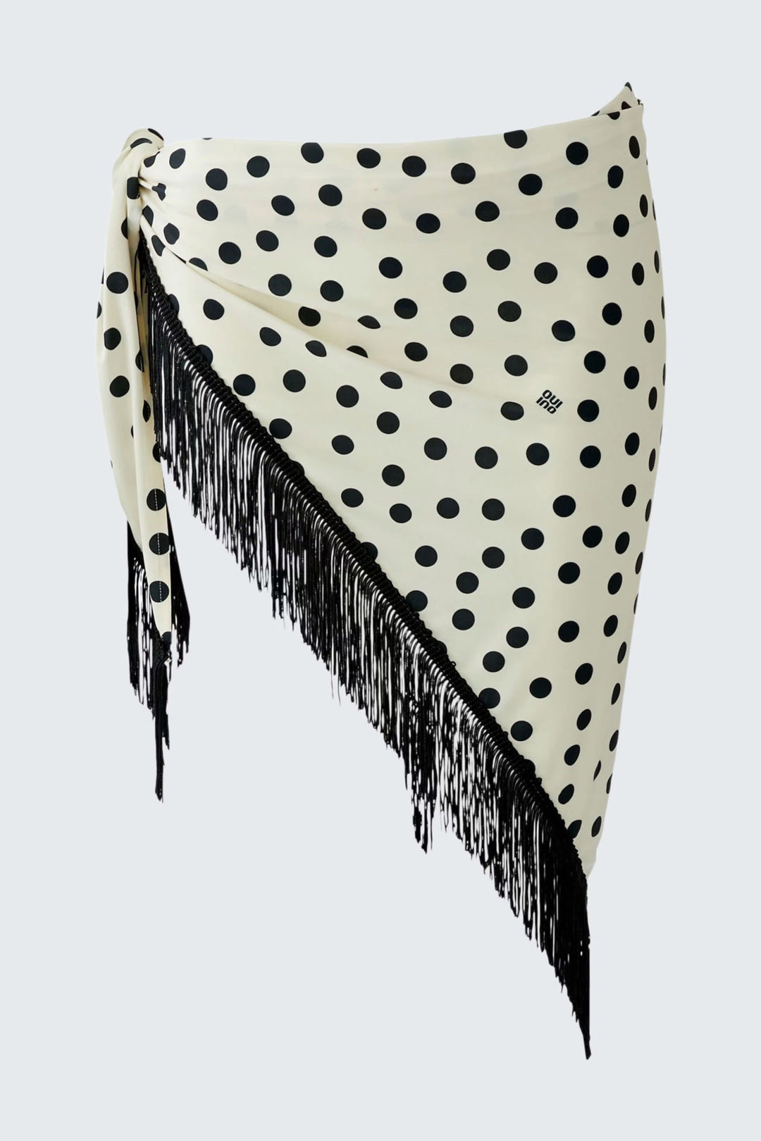 Foulard à pois Oui femme avec franges, angle détail, couleur principale beige - Valérie Simon