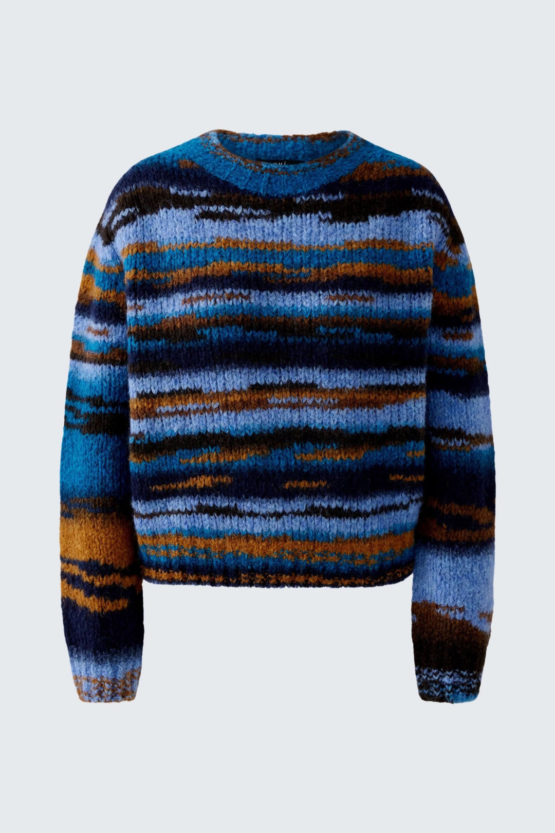 Chandail en tricot rayé à col rond multicolore en laine douce, idéal pour un look décontracté et cosy en hiver.