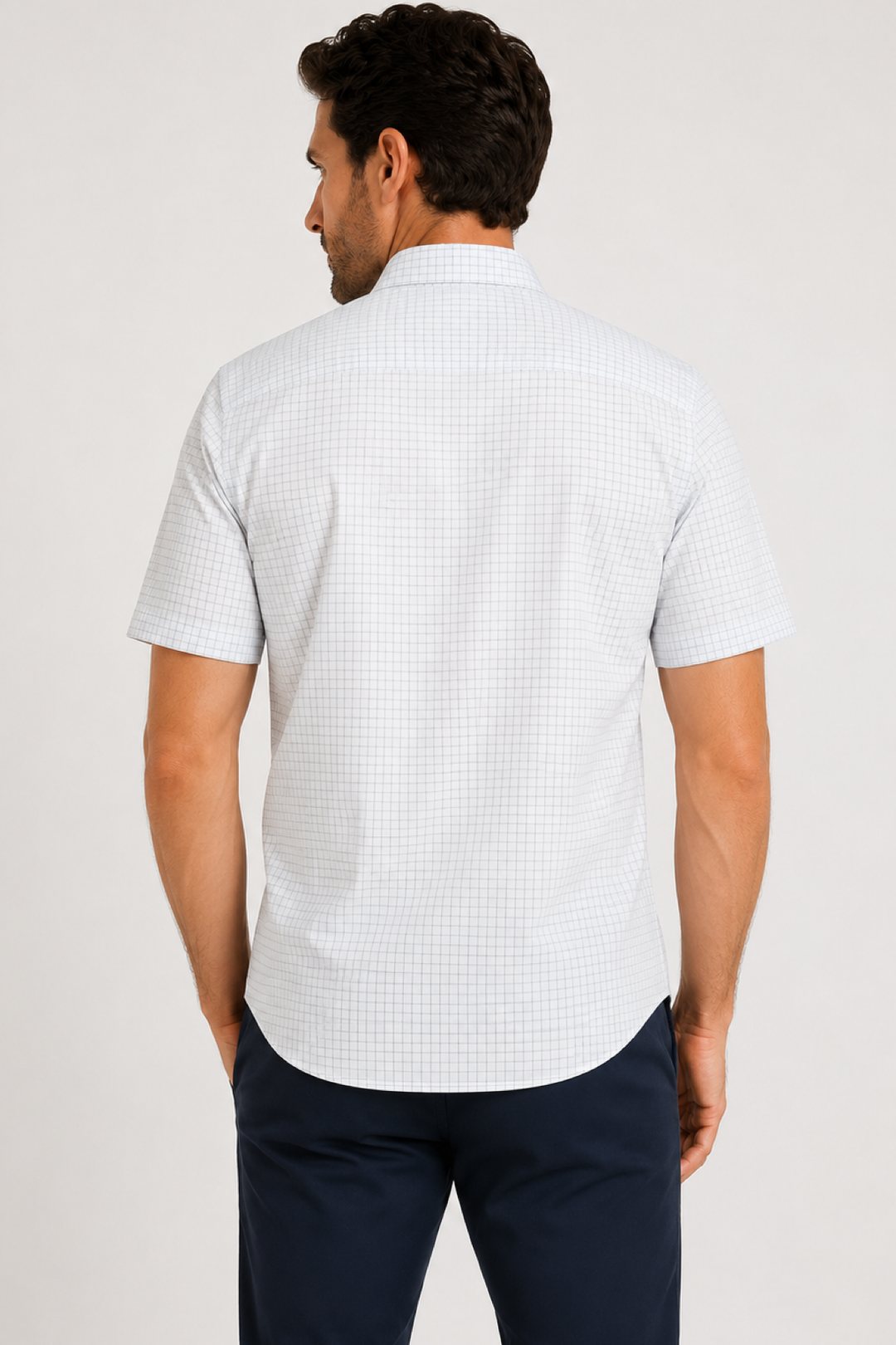 Short-sleeved micro-checkered casual shirt