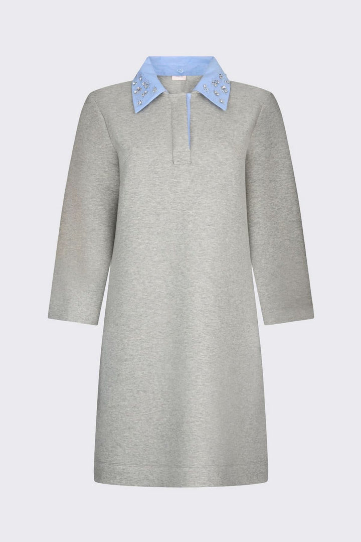 Short dress with an embellished polo neck