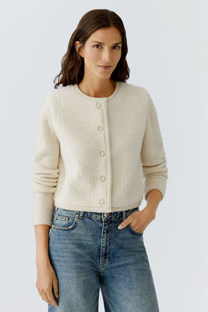 Cardigan court effet bouclette, boutons dorés