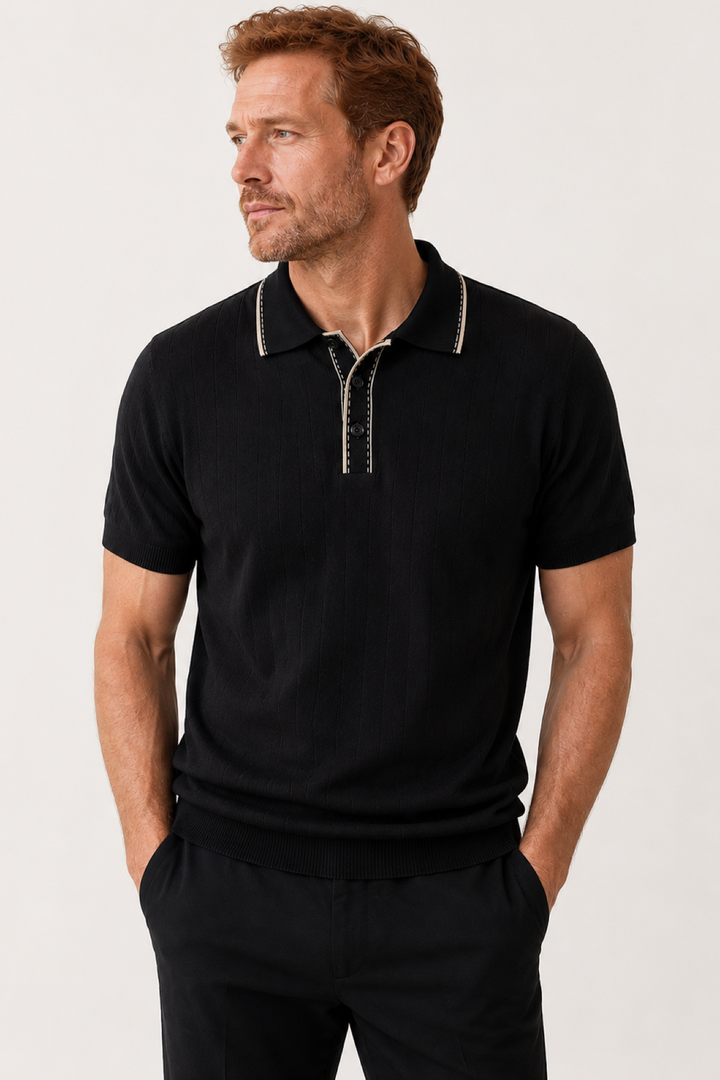 Textured polo shirt with collar detail