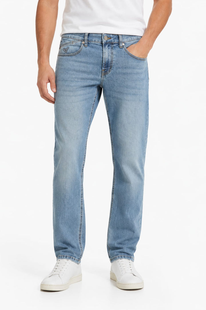Vue de côté jean délavé moderne avec coutures Black Bull pour homme gris - Valérie Simon