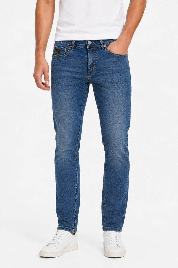 Vue de côté jean extensible Black Bull gris avec coutures contrastées pour homme - Valérie Simon