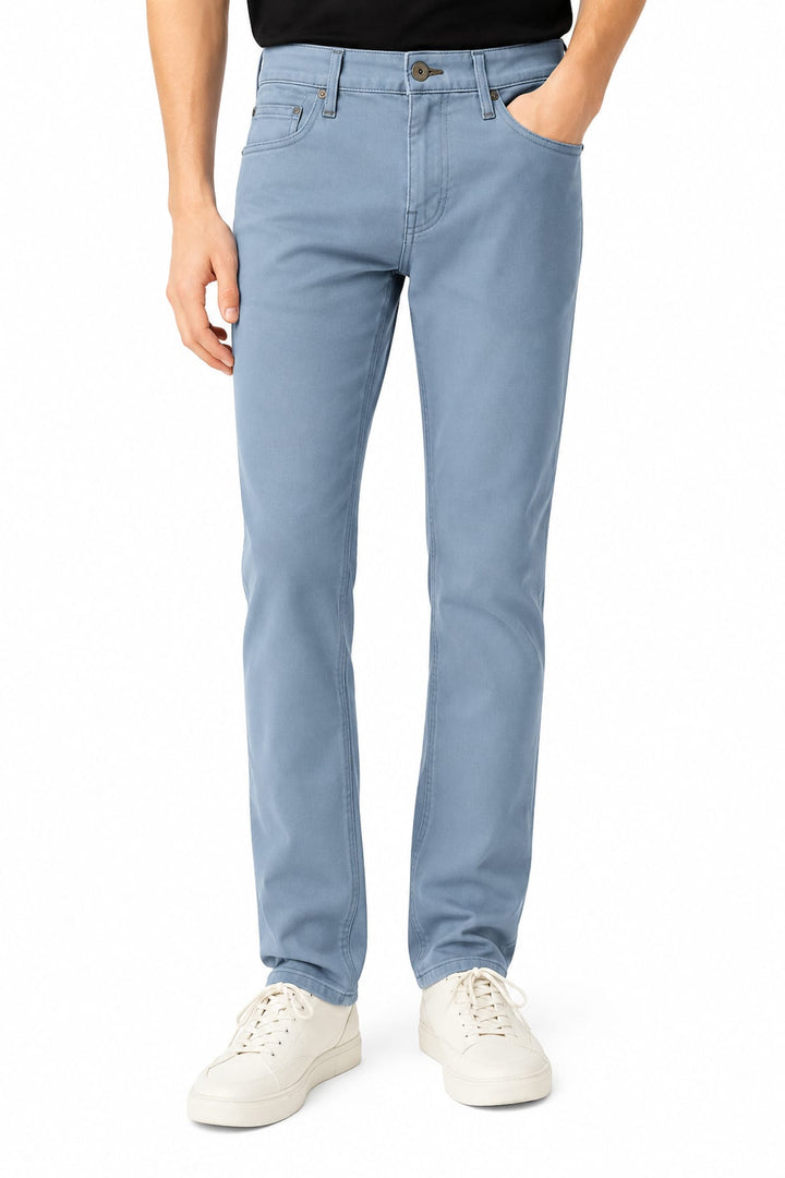Vue côté jean droit extensible Paige homme gris foncé avec étiquette arrière - Valérie Simon