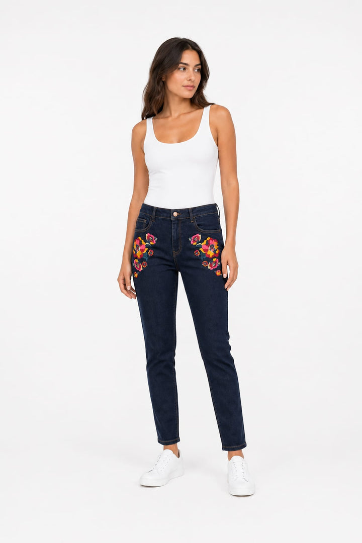 Jeans à broderies florales pour femme Coco y Club
