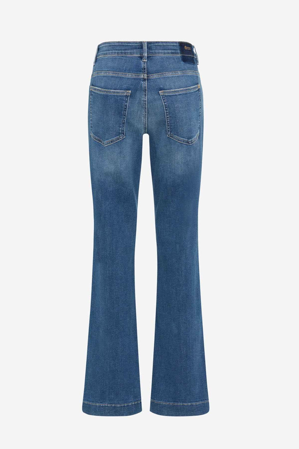 Front view of Brax women's blue jeans with visible stitching and a visible waistband - Valérie Simon