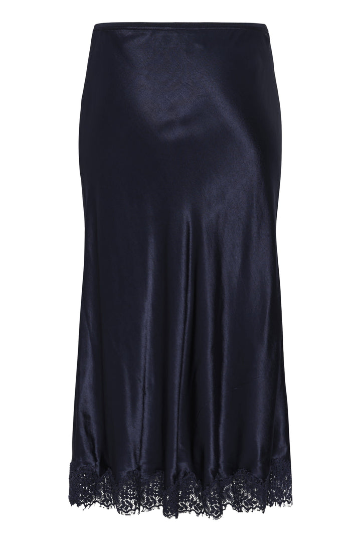 Denija satin midi skirt with lace trim, front view, for women by Part Two