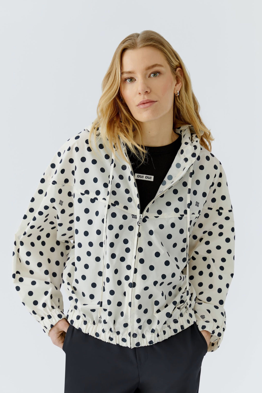 Vue de face manteau à pois multicolores femme Oui - Valérie Simon