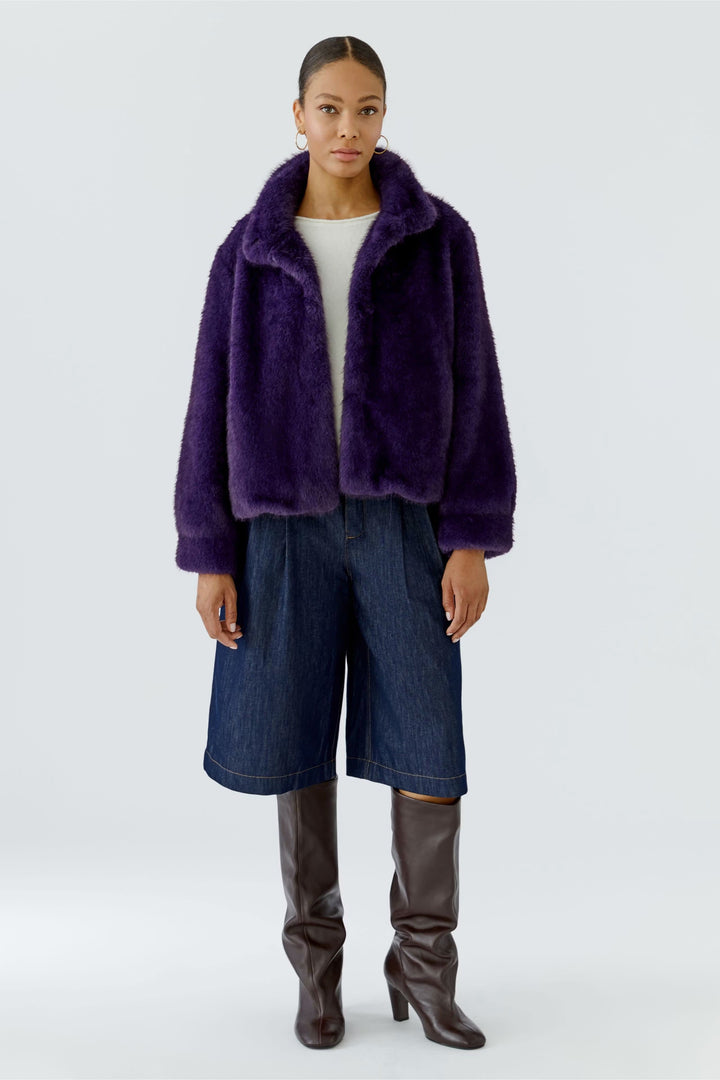 Vue de face manteau effet fourrure beige pour femme Oui - Valérie Simon