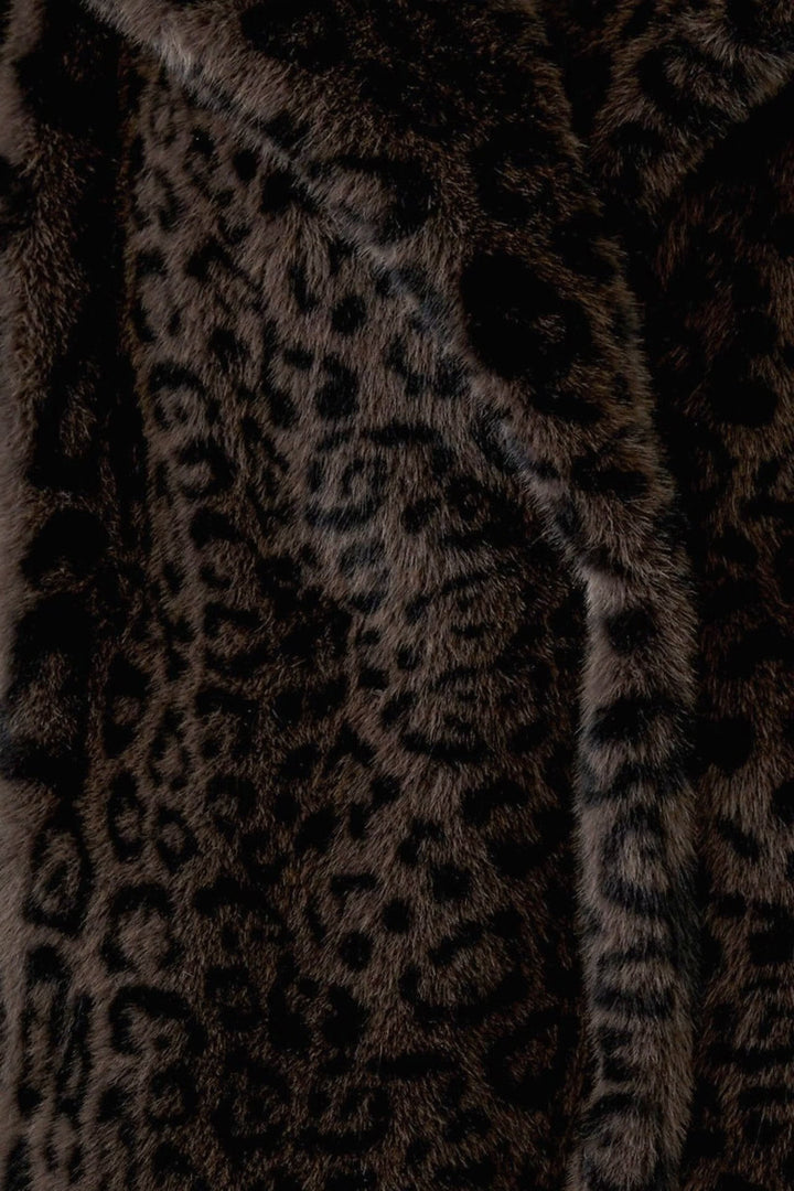 Vue de face manteau léopard effet fourrure Oui pour femme beige - Valérie Simon