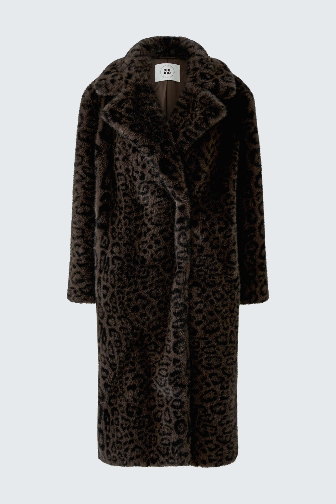 Vue de face manteau effet fourrure léopard pour femme beige avec imprimé unique Oui - Valérie Simon
