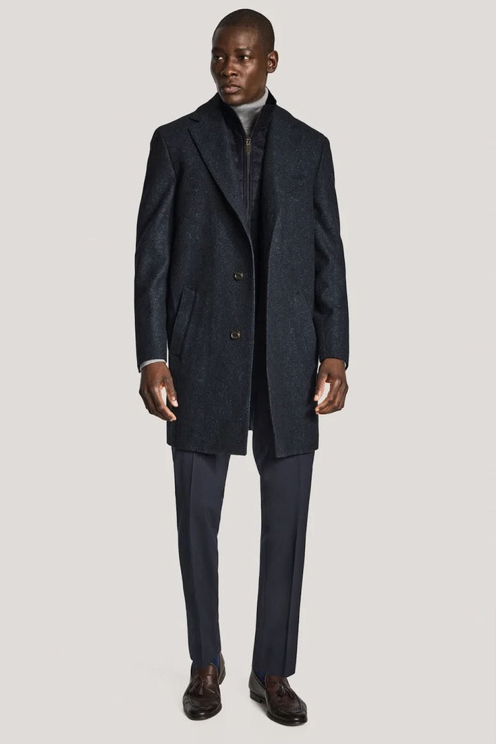 Manteau habillé en laine et soie avec plastron zippé vue de face pour homme Jack Victor
