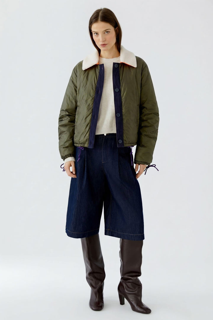 Vue de face manteau réversible matelassé bordeaux Oui pour femme - Valérie Simon