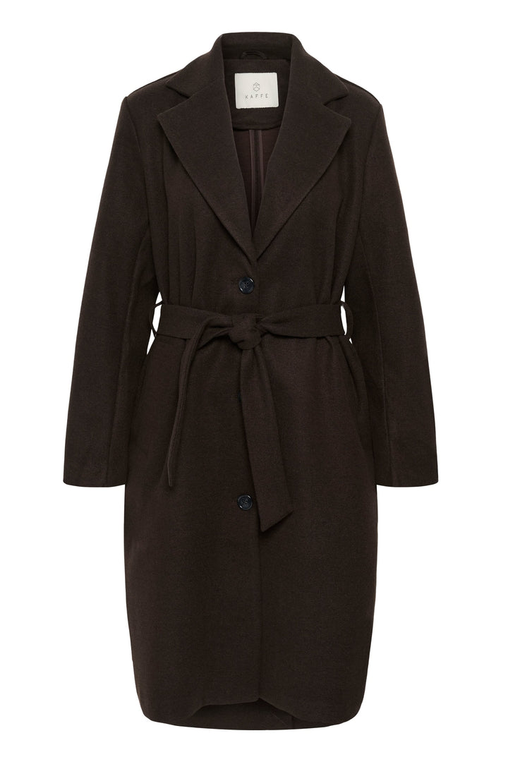 Vue avant manteau ceinturé Kaffe Saturne femme gris bouton doré Valérie Simon