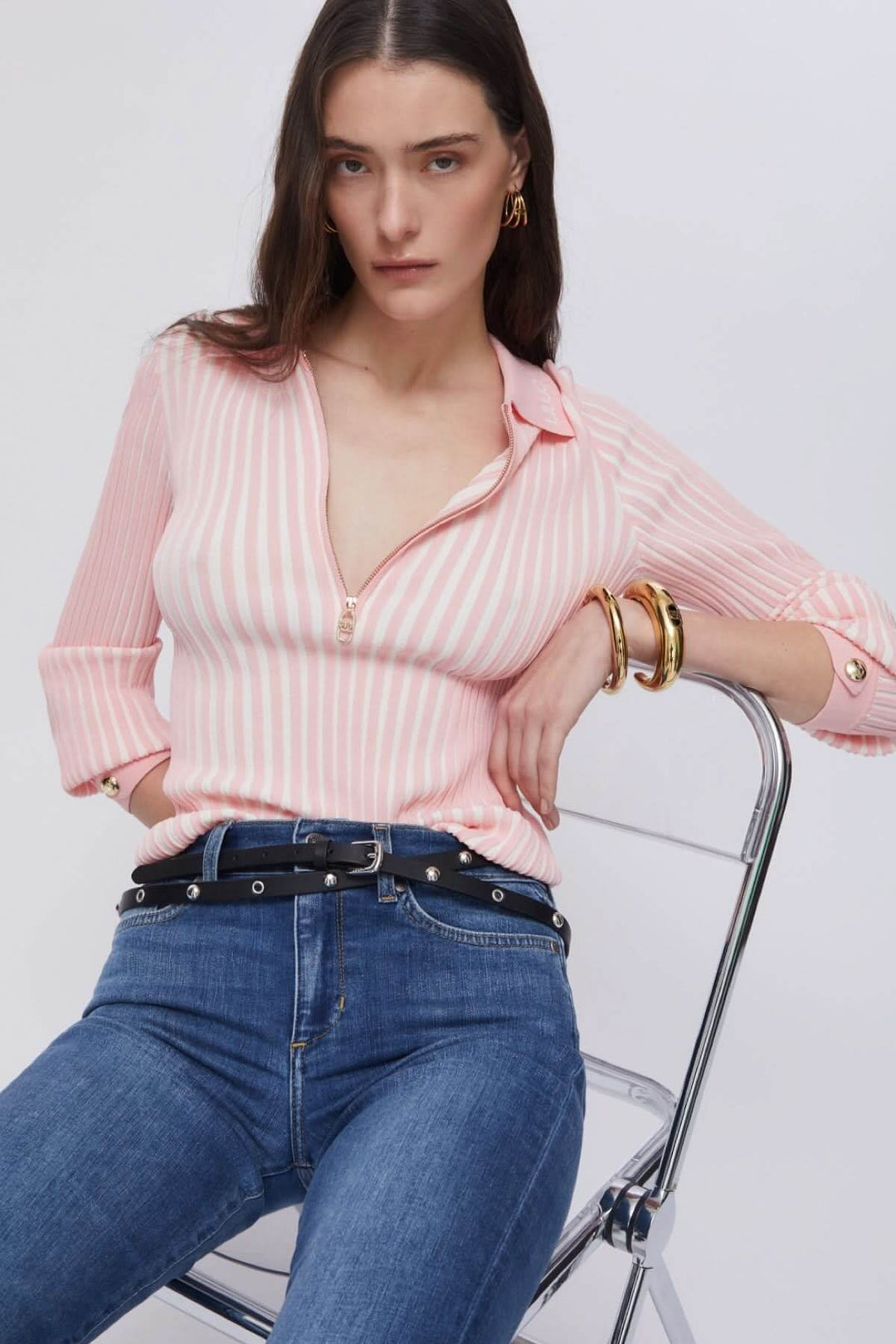 Polo en maille côtelée à demi-glissière