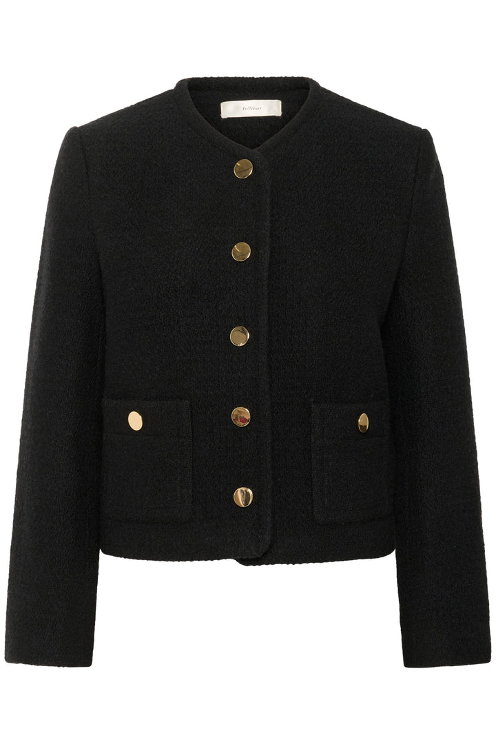 Veste courte texturée à boutons dorés
