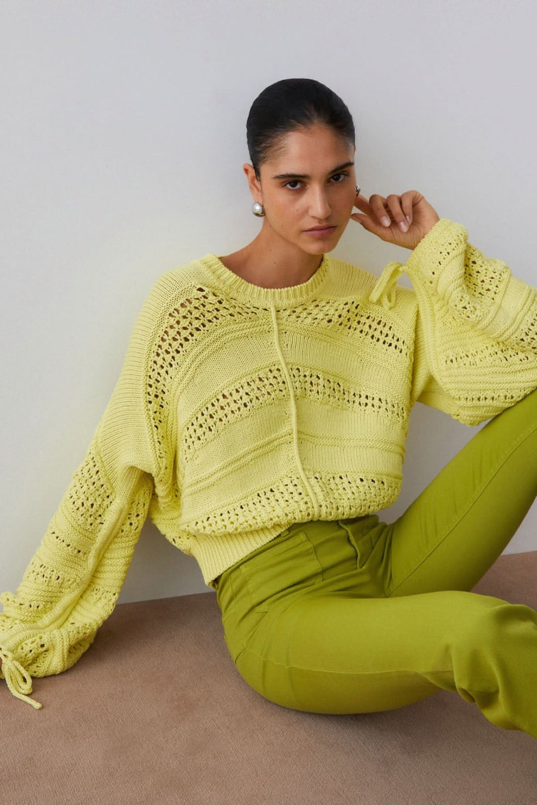 Long-sleeve openwork sweater