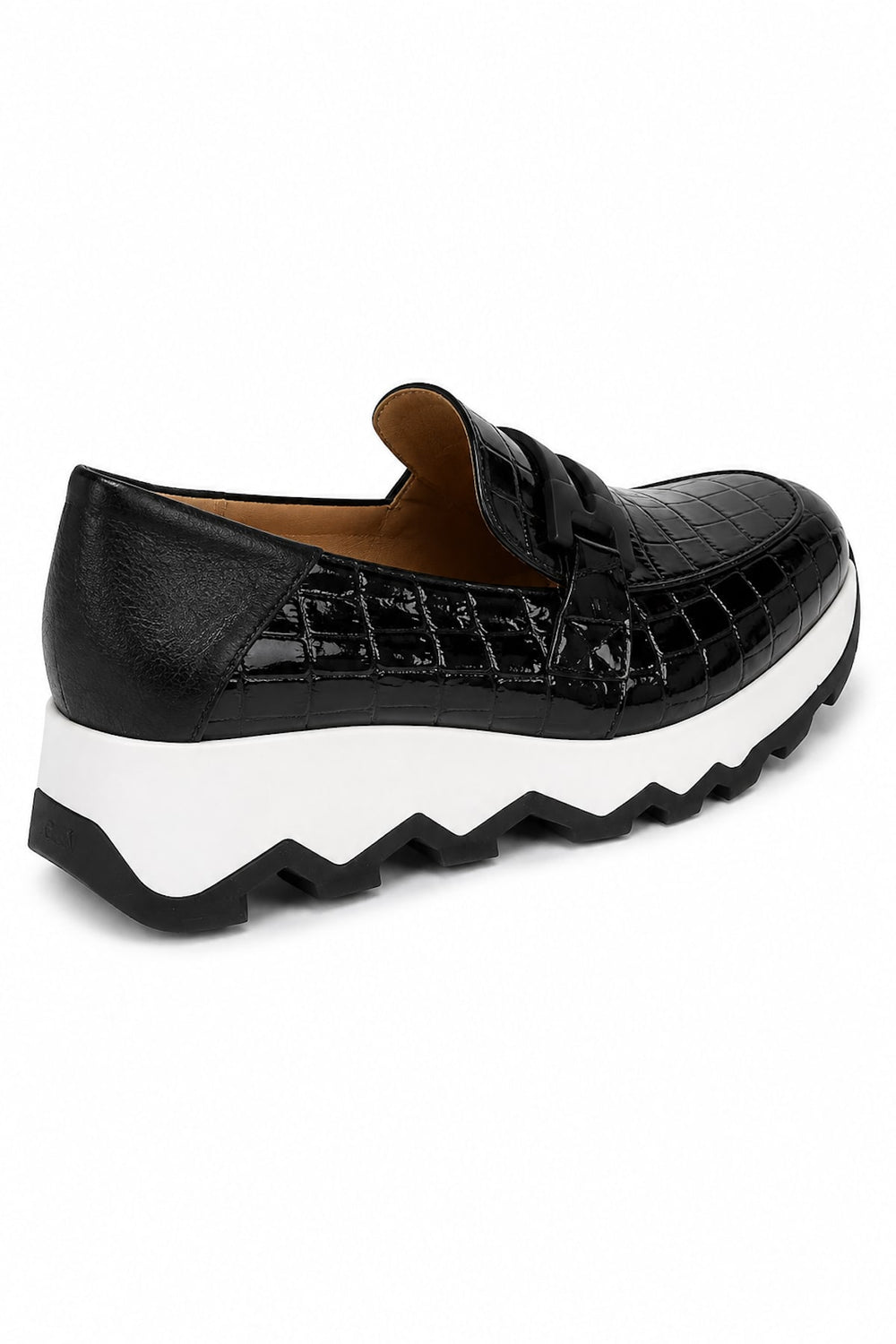Wonder Women's Black Patent Leather Platform Loafers (Side View)